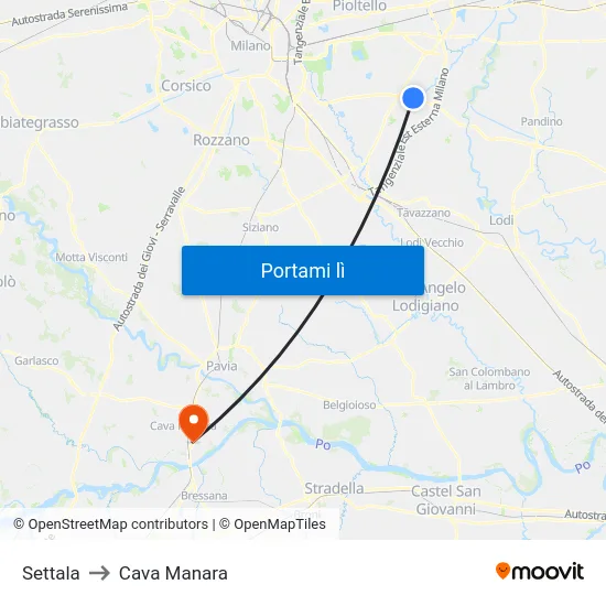 Settala to Cava Manara map
