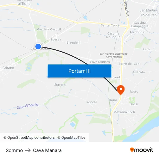 Sommo to Cava Manara map