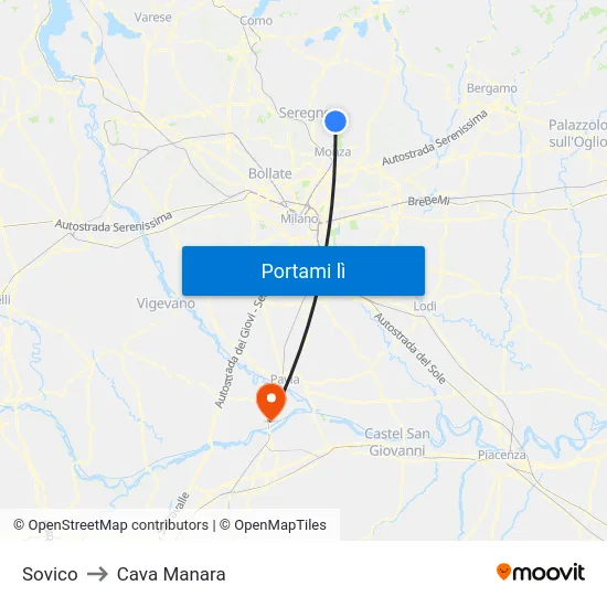 Sovico to Cava Manara map