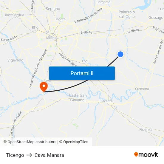 Ticengo to Cava Manara map