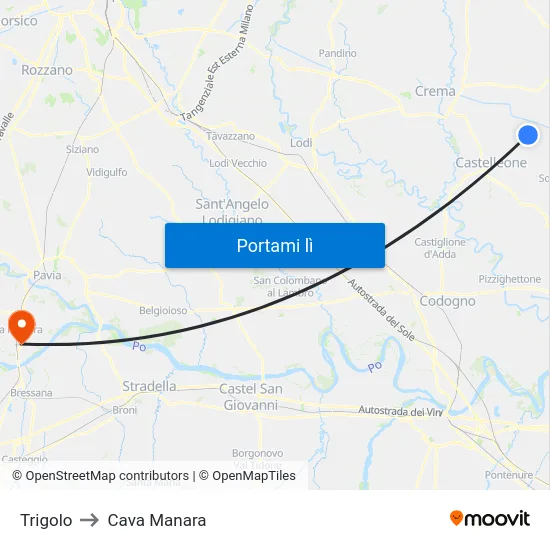 Trigolo to Cava Manara map