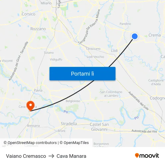 Vaiano Cremasco to Cava Manara map