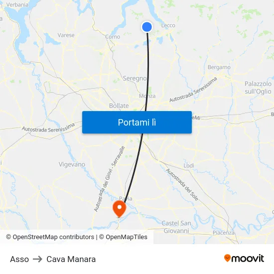 Asso to Cava Manara map