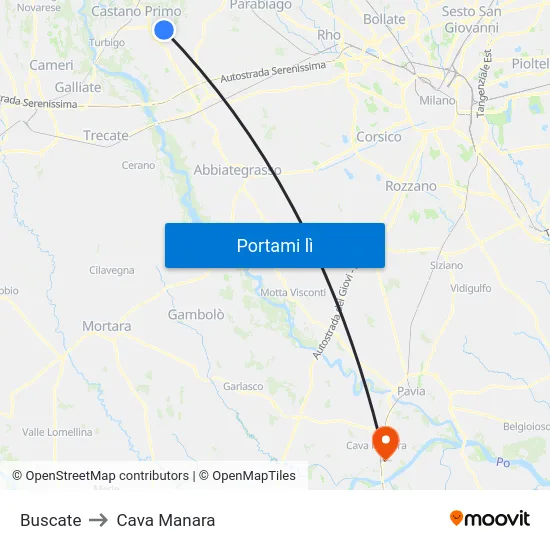 Buscate to Cava Manara map