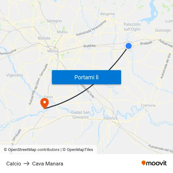 Calcio to Cava Manara map