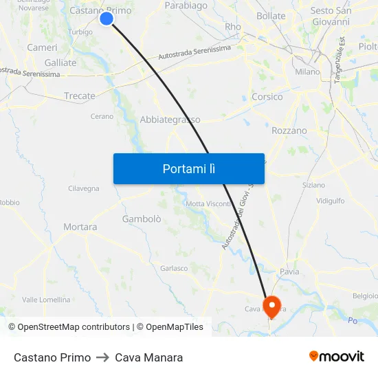 Castano Primo to Cava Manara map