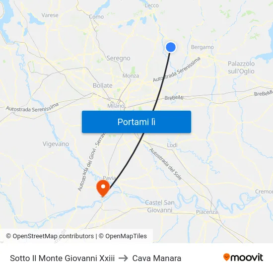 Sotto Il Monte Giovanni Xxiii to Cava Manara map
