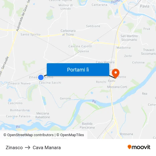 Zinasco to Cava Manara map