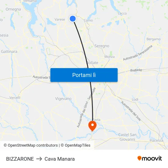 BIZZARONE to Cava Manara map