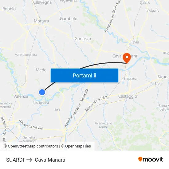 SUARDI to Cava Manara map