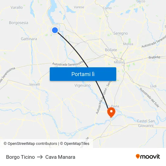Borgo Ticino to Cava Manara map