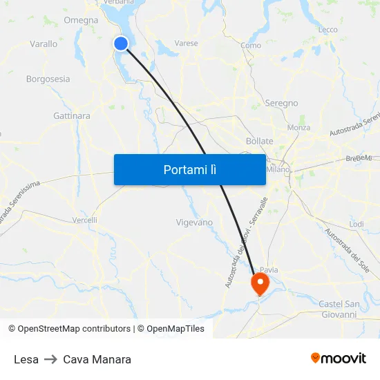 Lesa to Cava Manara map
