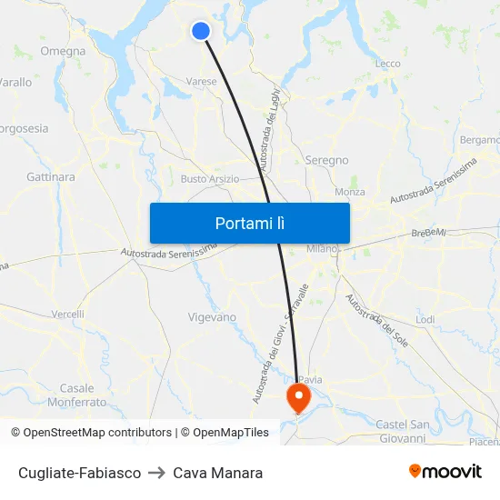 Cugliate-Fabiasco to Cava Manara map