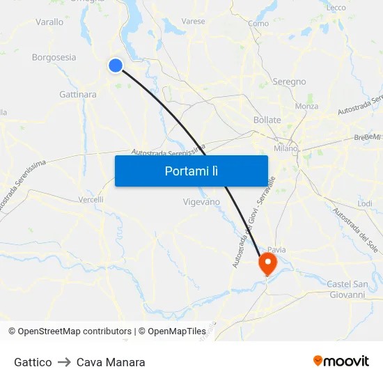 Gattico to Cava Manara map