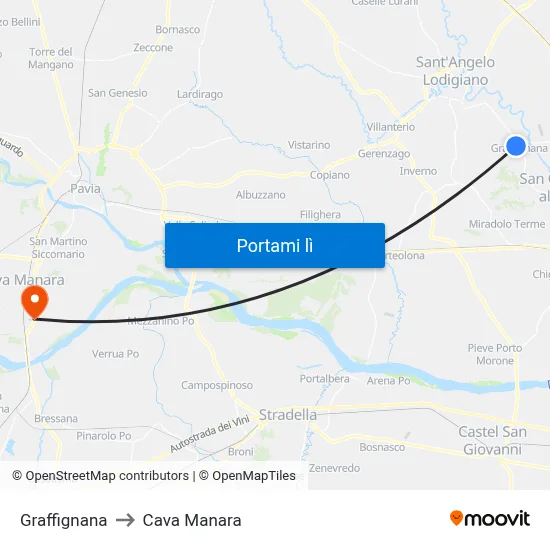 Graffignana to Cava Manara map