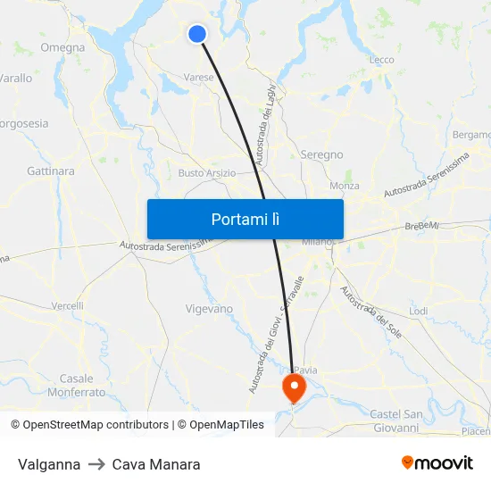 Valganna to Cava Manara map