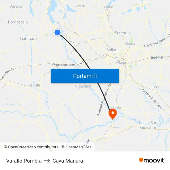 Varallo Pombia to Cava Manara map