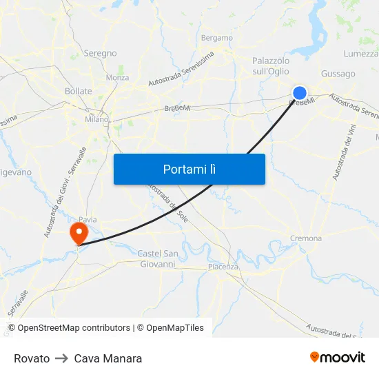 Rovato to Cava Manara map
