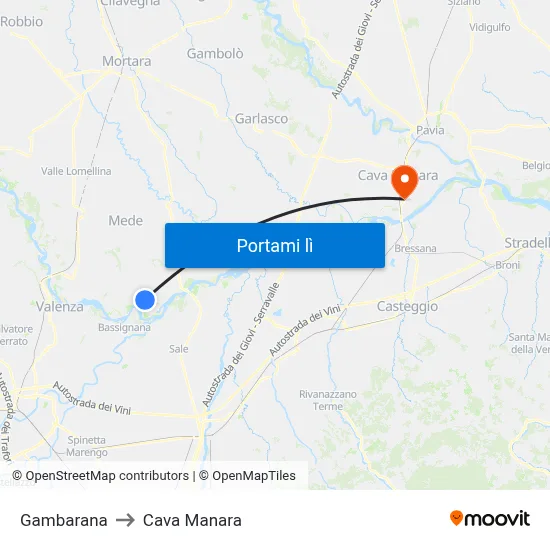 Gambarana to Cava Manara map