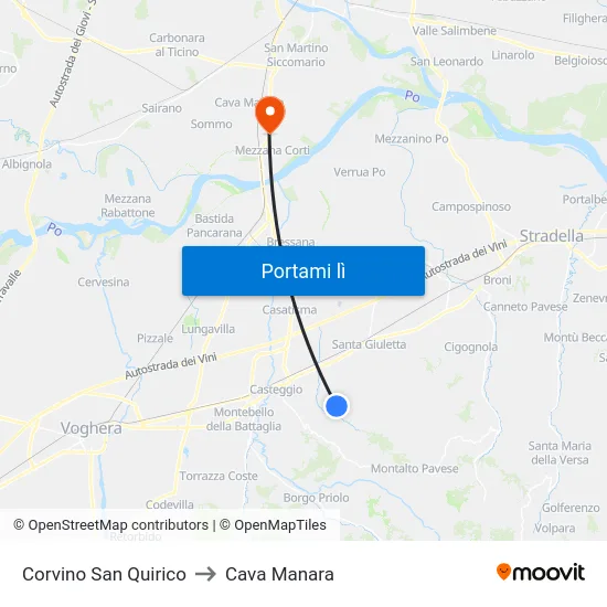 Corvino San Quirico to Cava Manara map