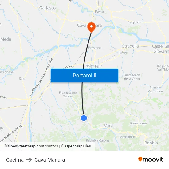 Cecima to Cava Manara map