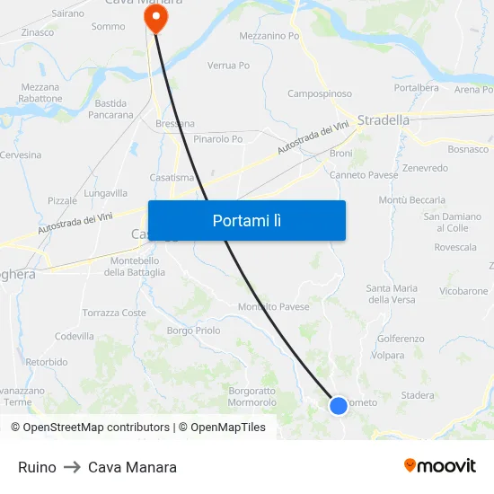Ruino to Cava Manara map
