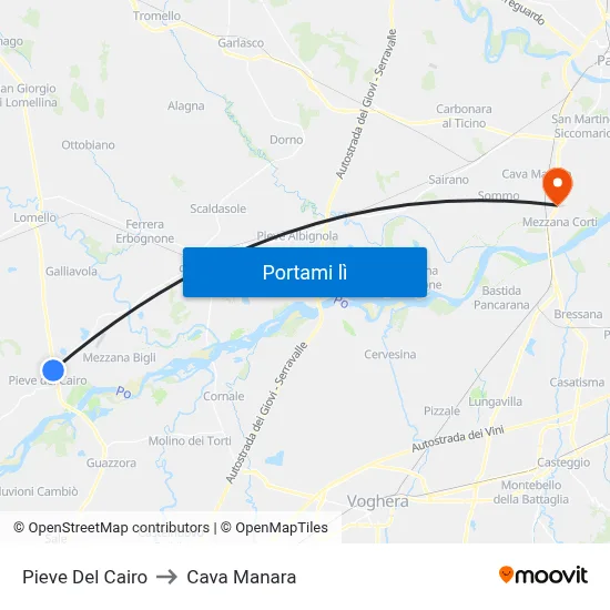 Pieve Del Cairo to Cava Manara map