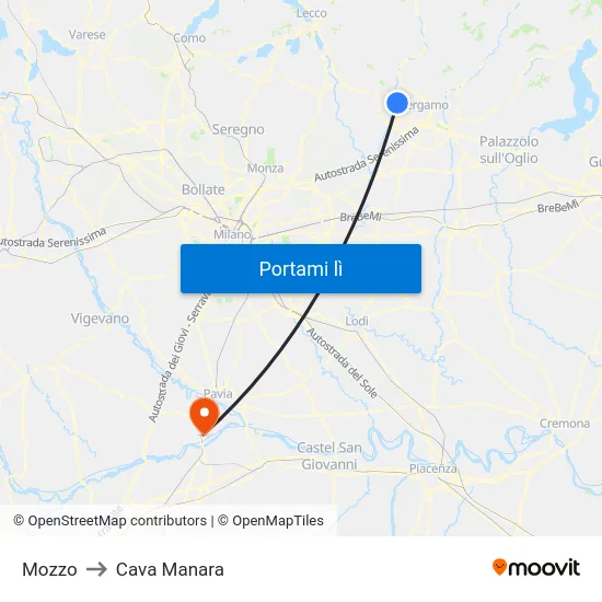 Mozzo to Cava Manara map