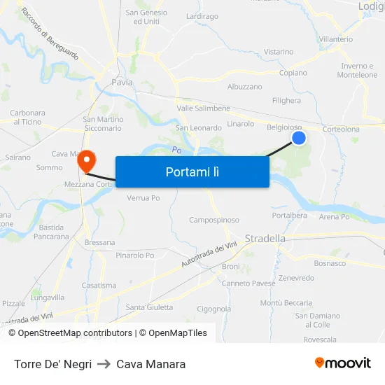 Torre De' Negri to Cava Manara map