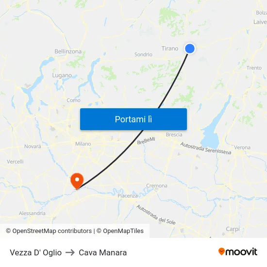 Vezza D' Oglio to Cava Manara map