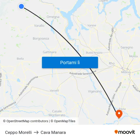 Ceppo Morelli to Cava Manara map