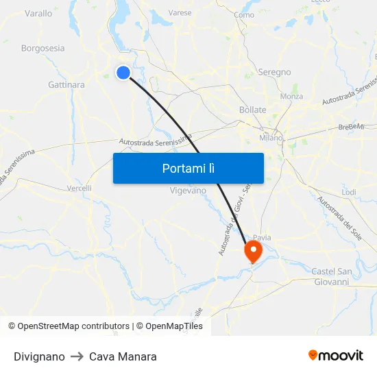 Divignano to Cava Manara map