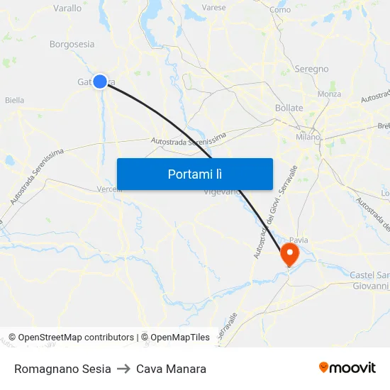 Romagnano Sesia to Cava Manara map