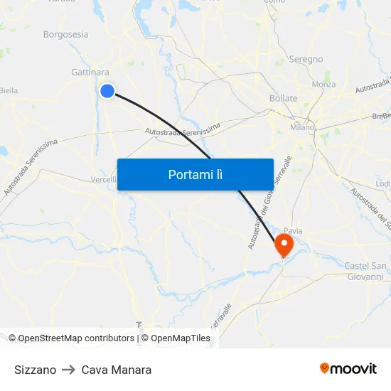 Sizzano to Cava Manara map
