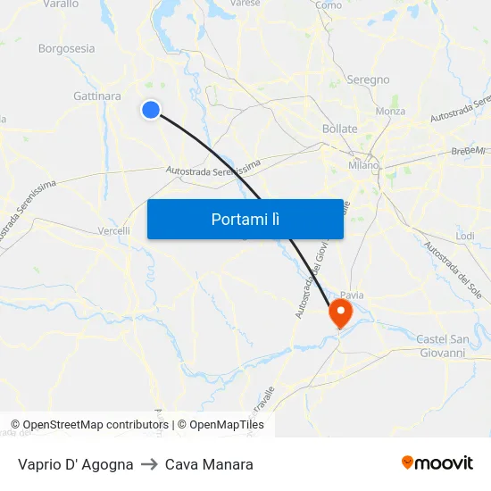 Vaprio D' Agogna to Cava Manara map