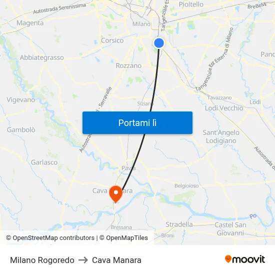 Milano Rogoredo to Cava Manara map