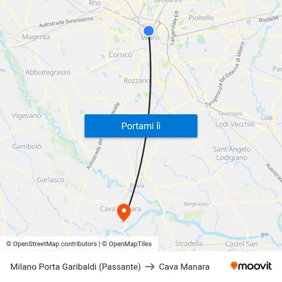 Milano Porta Garibaldi (Passante) to Cava Manara map