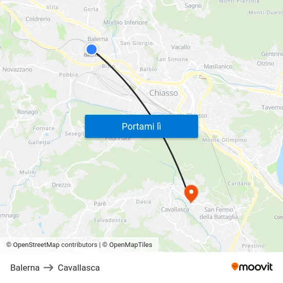 Balerna to Cavallasca map