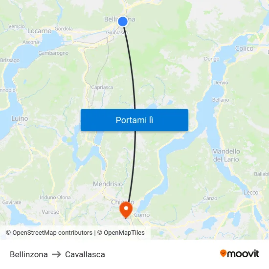 Bellinzona to Cavallasca map