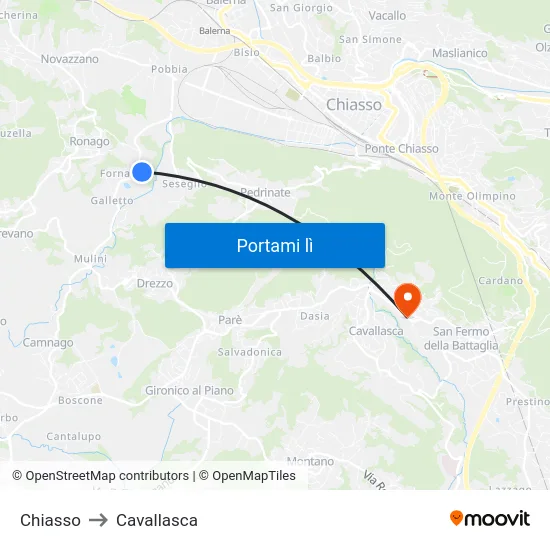 Chiasso to Cavallasca map