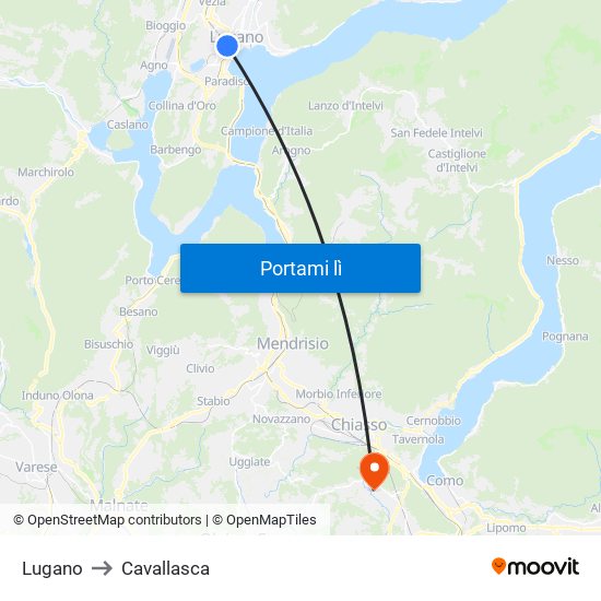 Lugano to Cavallasca map