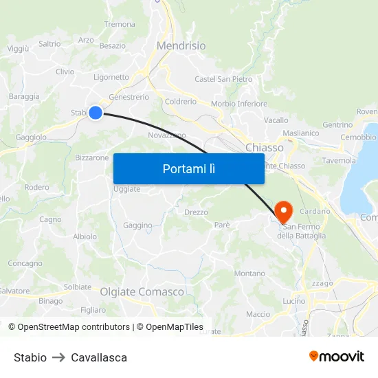 Stabio to Cavallasca map