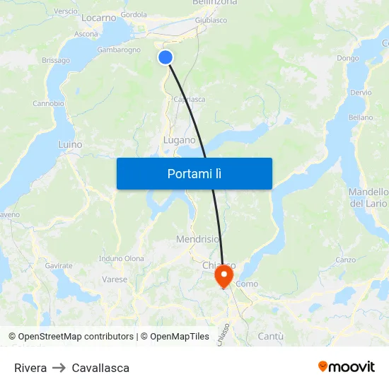 Rivera to Cavallasca map