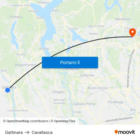 Gattinara to Cavallasca map