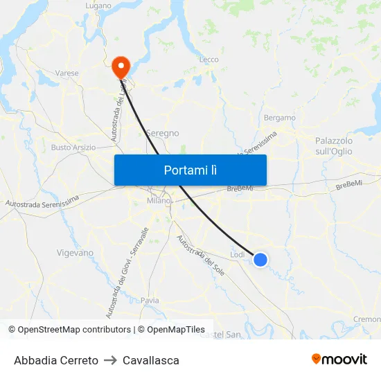 Abbadia Cerreto to Cavallasca map