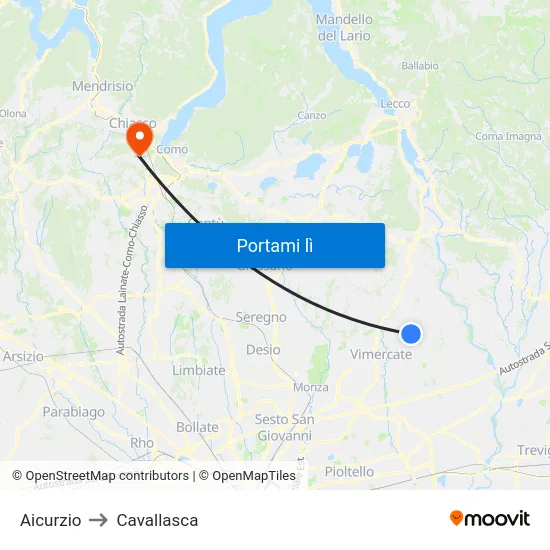 Aicurzio to Cavallasca map