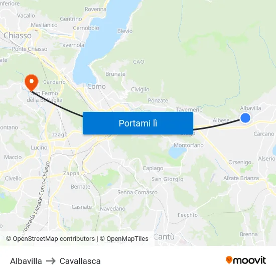 Albavilla to Cavallasca map