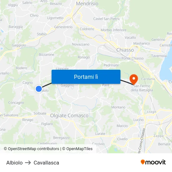 Albiolo to Cavallasca map