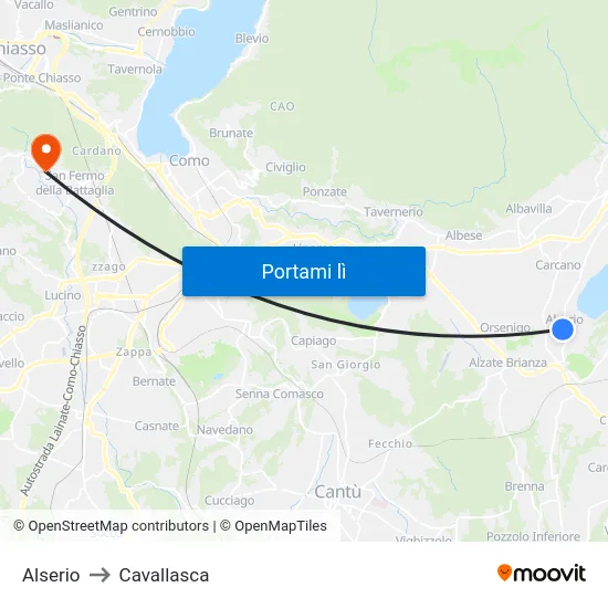 Alserio to Cavallasca map