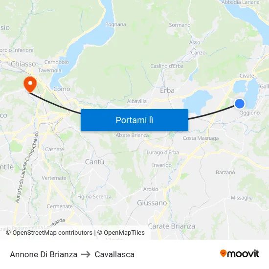 Annone Di Brianza to Cavallasca map